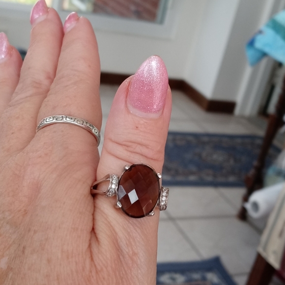 New-Smokey Quartz & White Topaz 925 SS Ring - Picture 12 of 13
